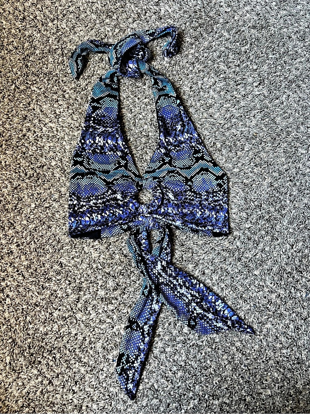 Jacqueline Franceschi Blue & Black Halter Bikini Top Size Small